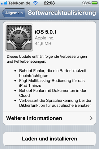 Erstes OTA Update für iOS5 wurde veröffentlicht …