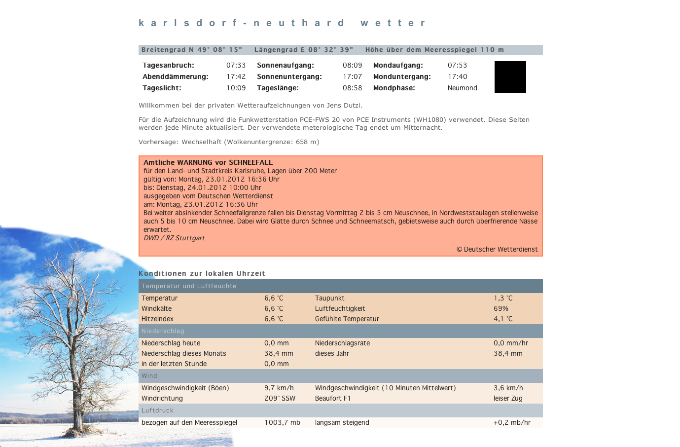 Neues Hobby-Projekt: Live-Wetterdaten für Karlsdorf-Neuthard