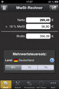 Screenshot vom MwSt Rechner 4.3
